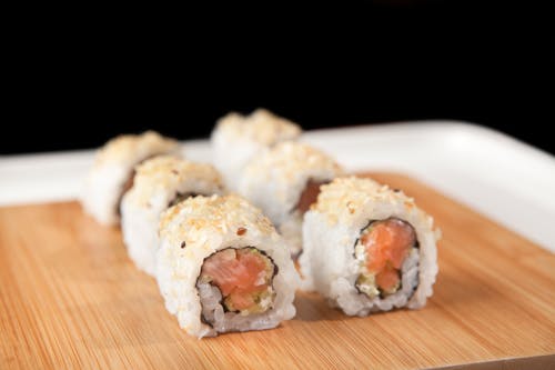 Close-up Shot of Sushi Rice Rolls