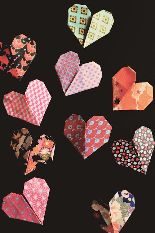 Overhead Shot of Origami Hearts