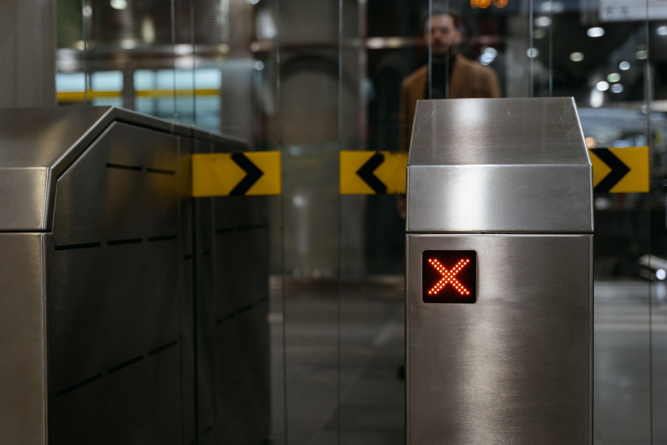 Automatic Entrance Ticket Gate at Subway Entrance with an LED X Sign ...