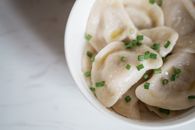 Dumplings with Chopped Onion Leaks
