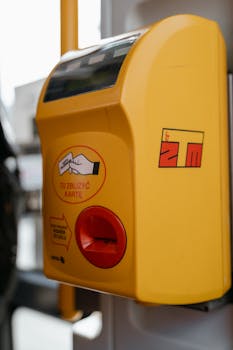 Photo by MART PRODUCTION Yellow card reader for public transportation in a city bus