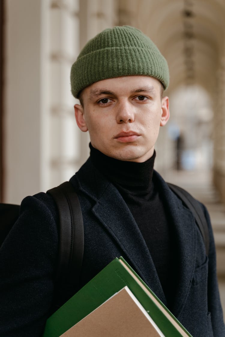 Man In Black Turtle Neck Wearing Green Beanie