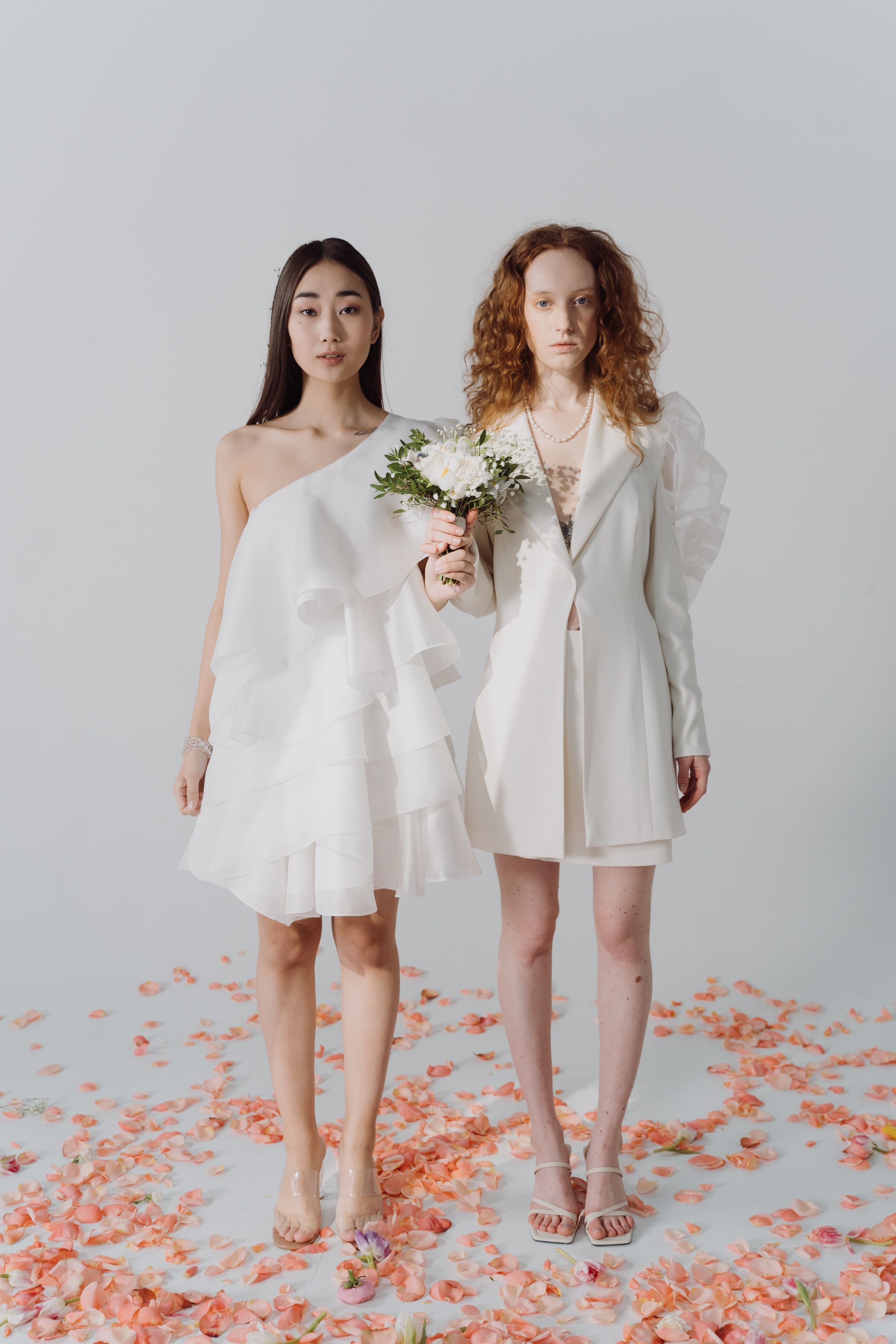 Two Women in White Dresses Standing · Free Stock Photo