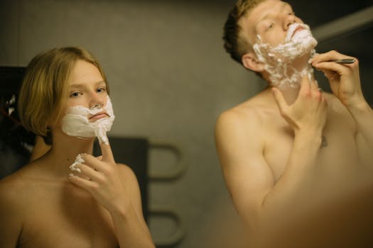 Two brothers engaging in a morning shaving routine, enhancing brotherly bonds.