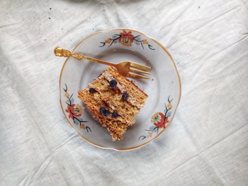 Close-Up Shot of a Slice of Cake on a Plate