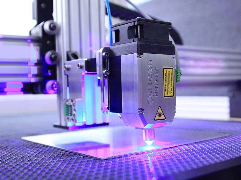 Laser industrial em operação produzindo peça em MDF personalizada