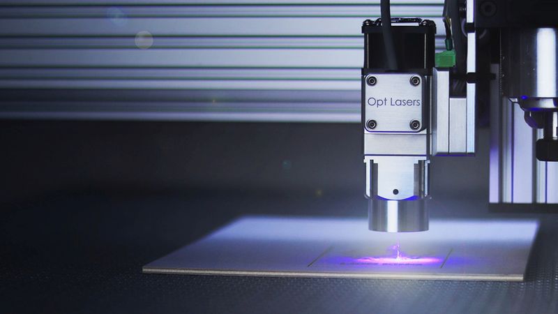 CNC lazer kazıma makinesi çalışırken - mavi ışık