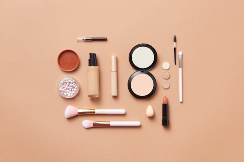 Flatlay, orange_background, 化妆刷 的 免费素材图片