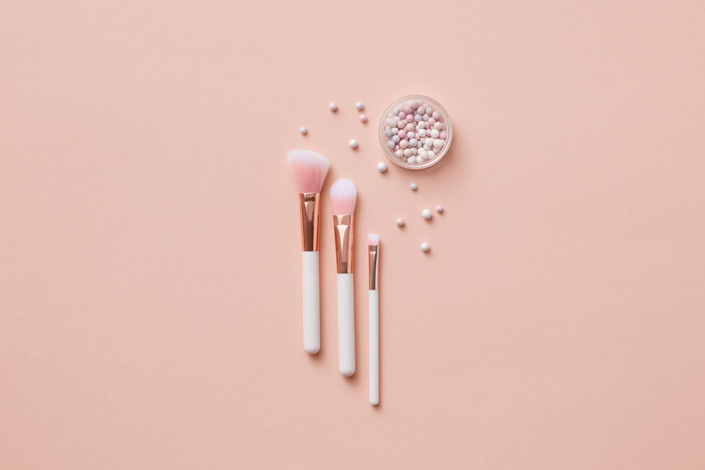 Neutral makeup essentials and brushes