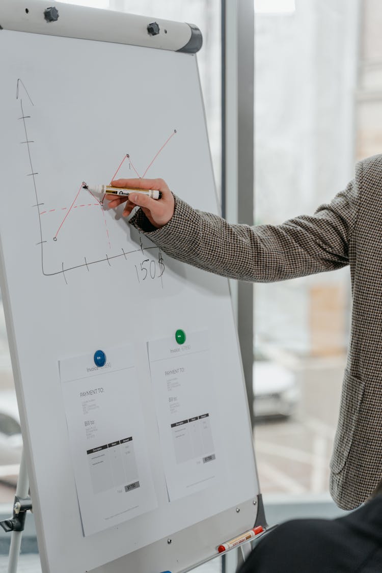 A Person Drawing A Graph On A Whiteboard