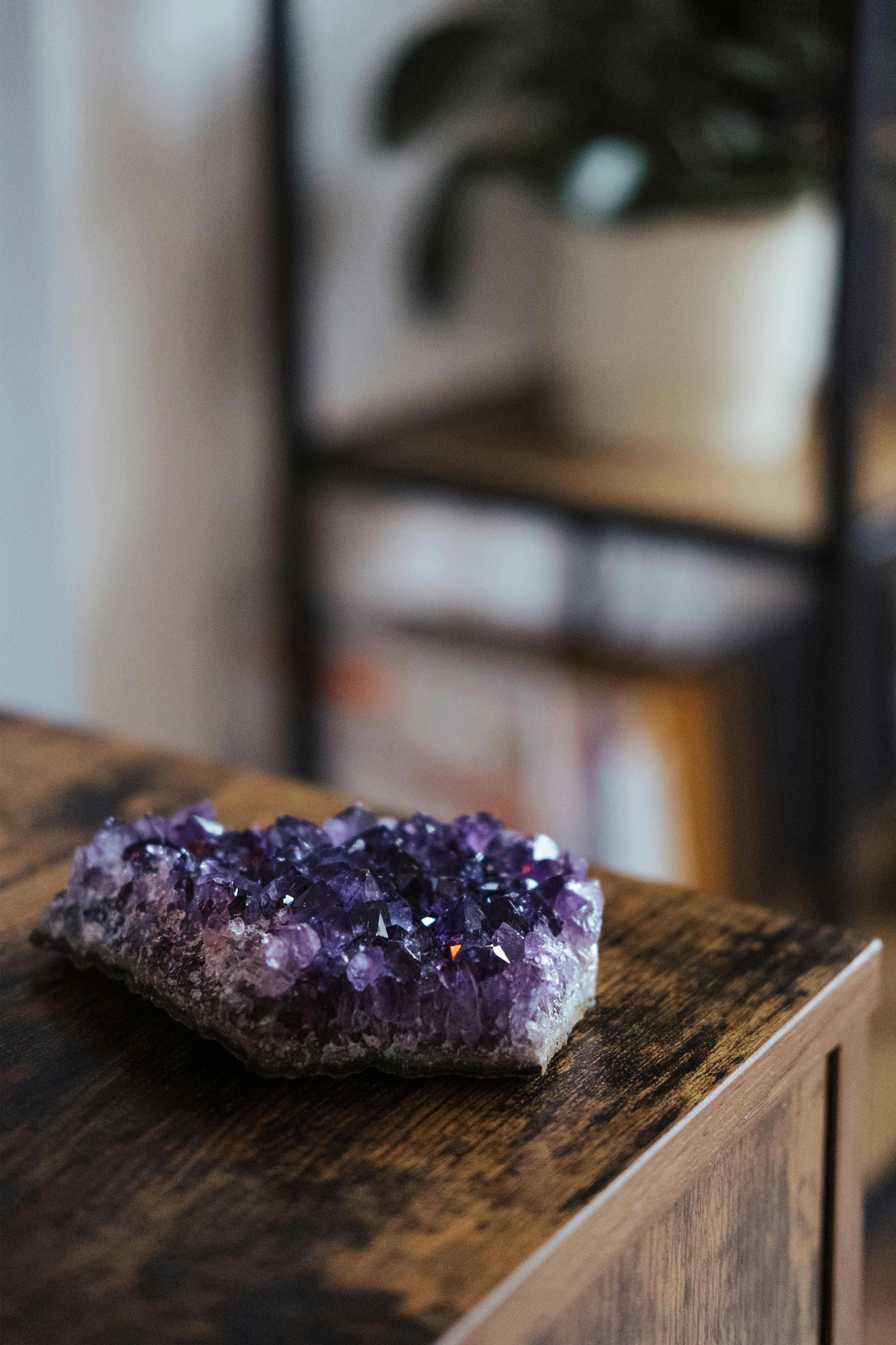 amethyst on cupboard in room