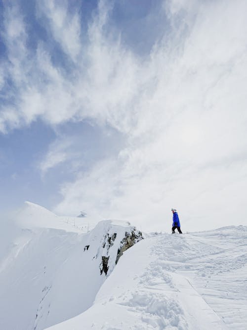 Skier on Top of a Snow Covered Mountain