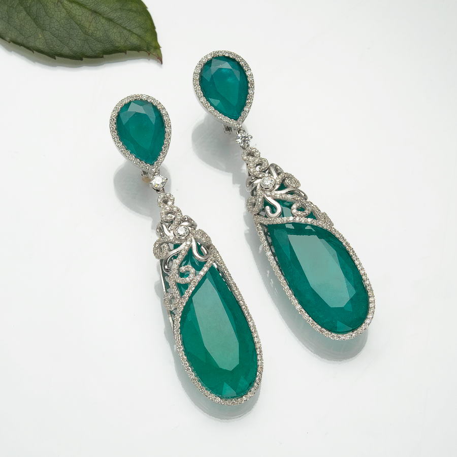 Emerald earrings with diamond accents