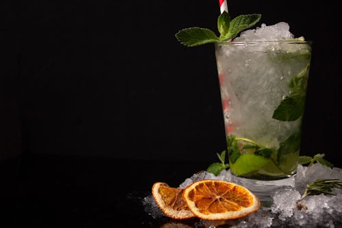 A Glass of Mojito on a Black Background