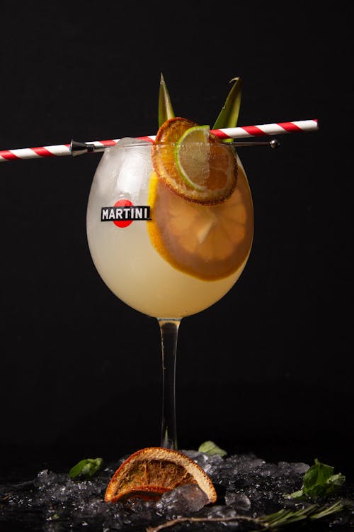 Clear Wine Glass With Slices of Fruits