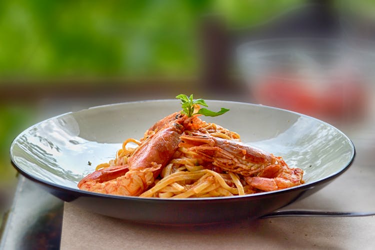 Close-Up Photography Of Cooked Shrimps And Pasta