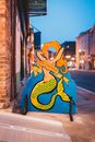 Bright photo zone with mermaid on urban street