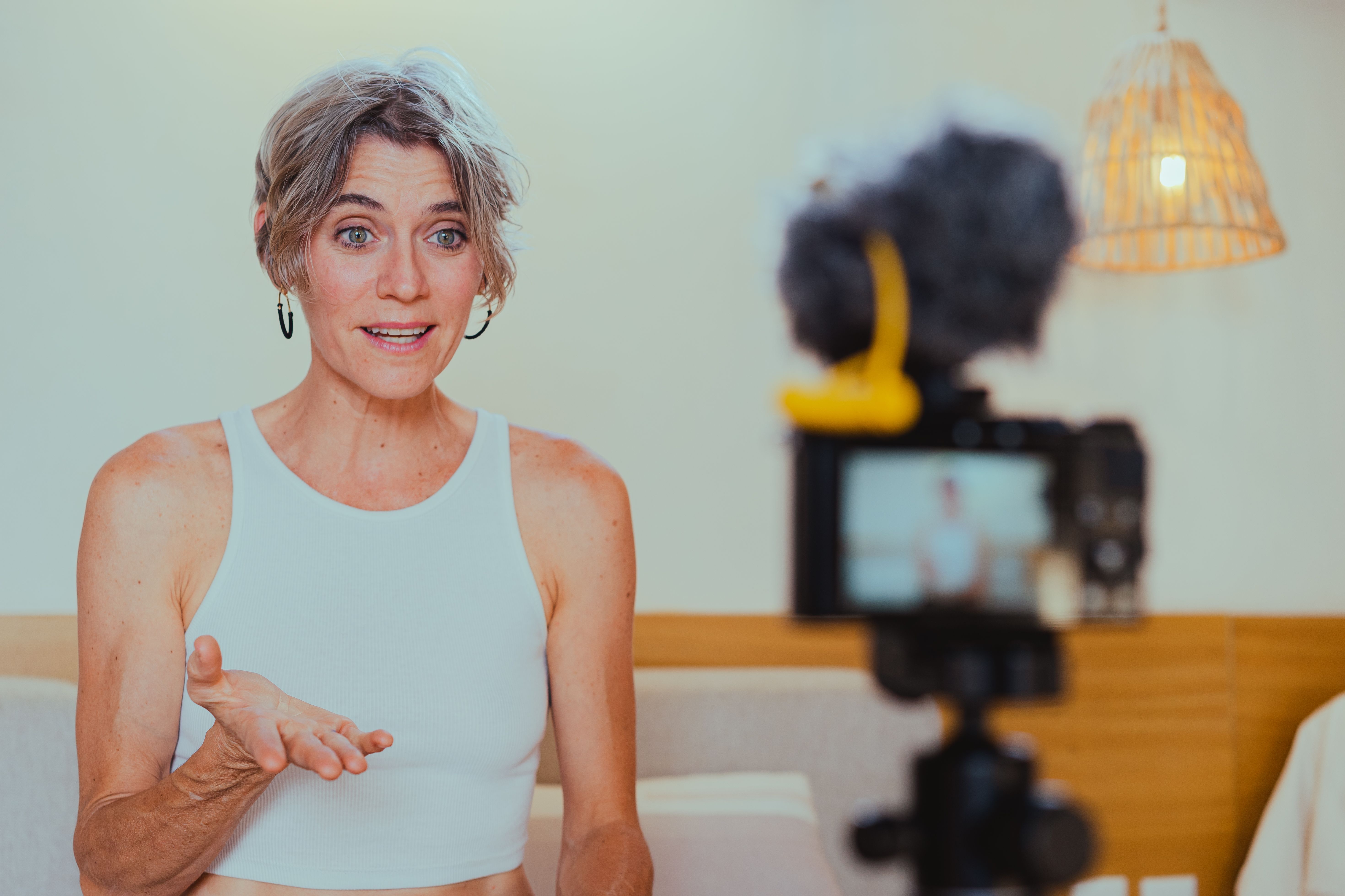 A woman recording herself