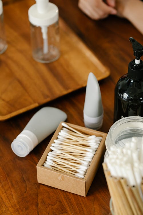 Set of skincare products on table