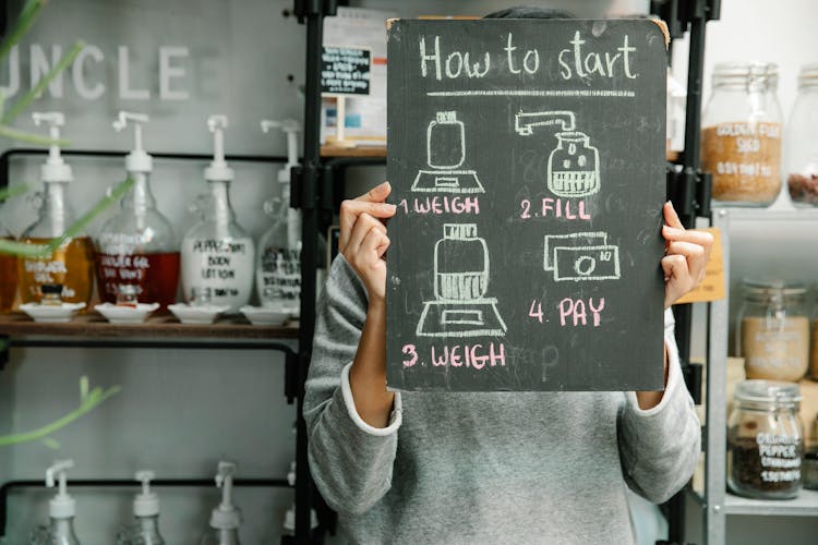 Person Holding A Board With Instructions