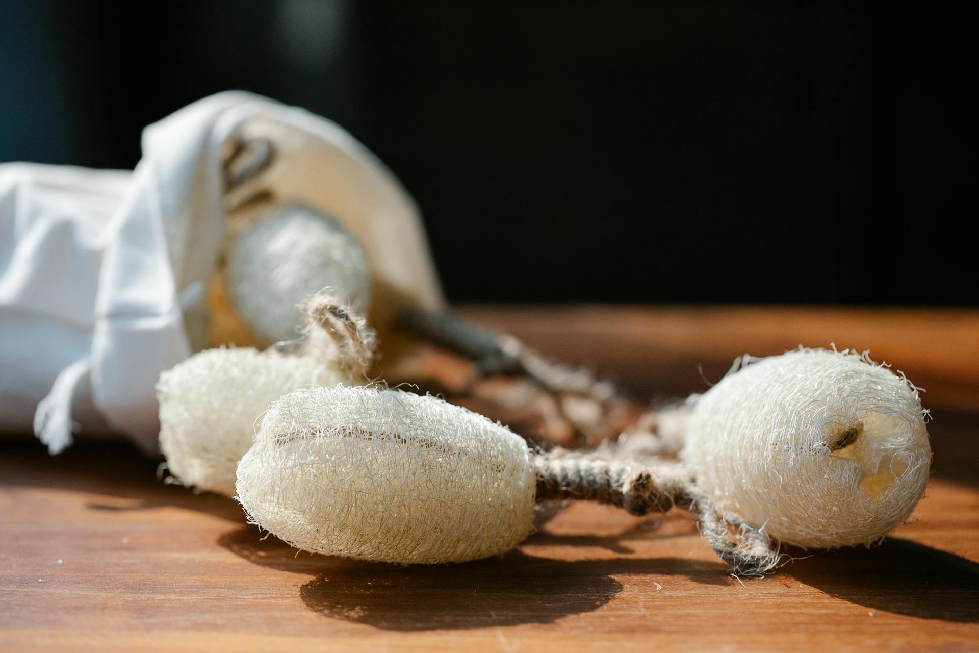 Eco friendly loofah placed on wooden table