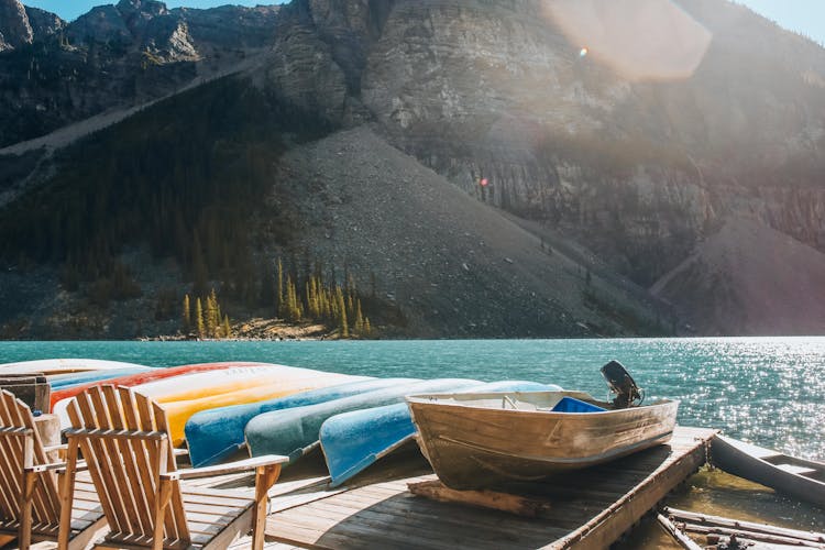 Canoes On A Wooden Deck 