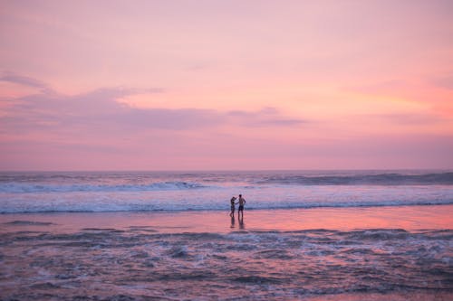 Couple in the Sea During a Pink Sky