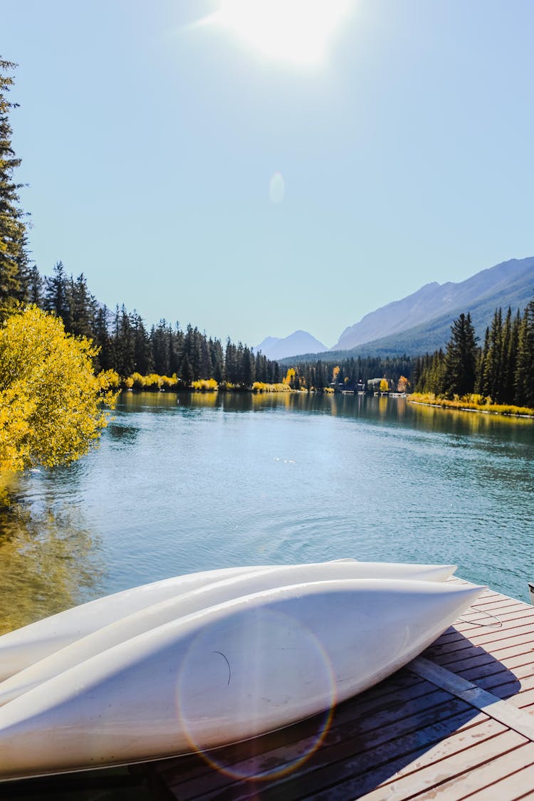 Kayaks On Wooden Dock