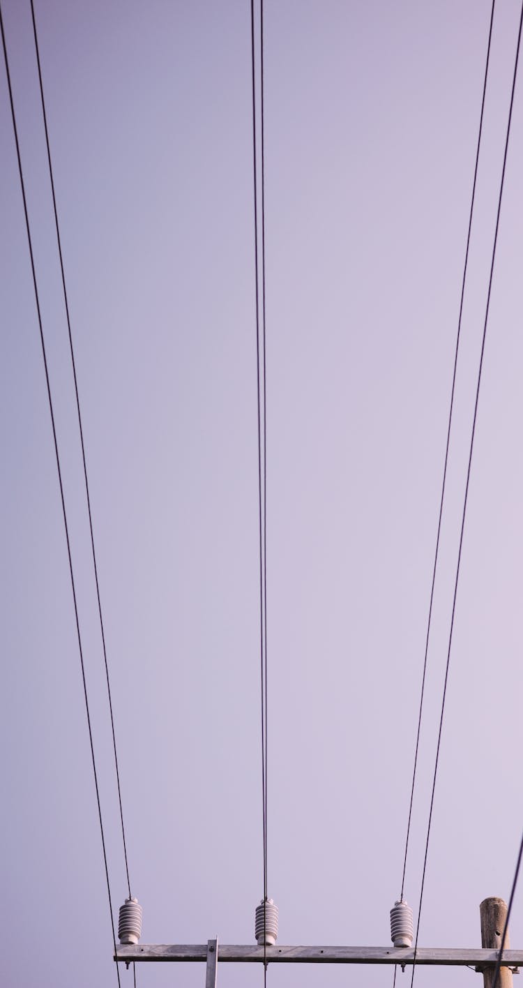 Black Electric Wires Under The Lilac Sky 