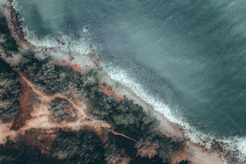 Free Aerial Shot of Crashing Waves on the Shore Stock Photo