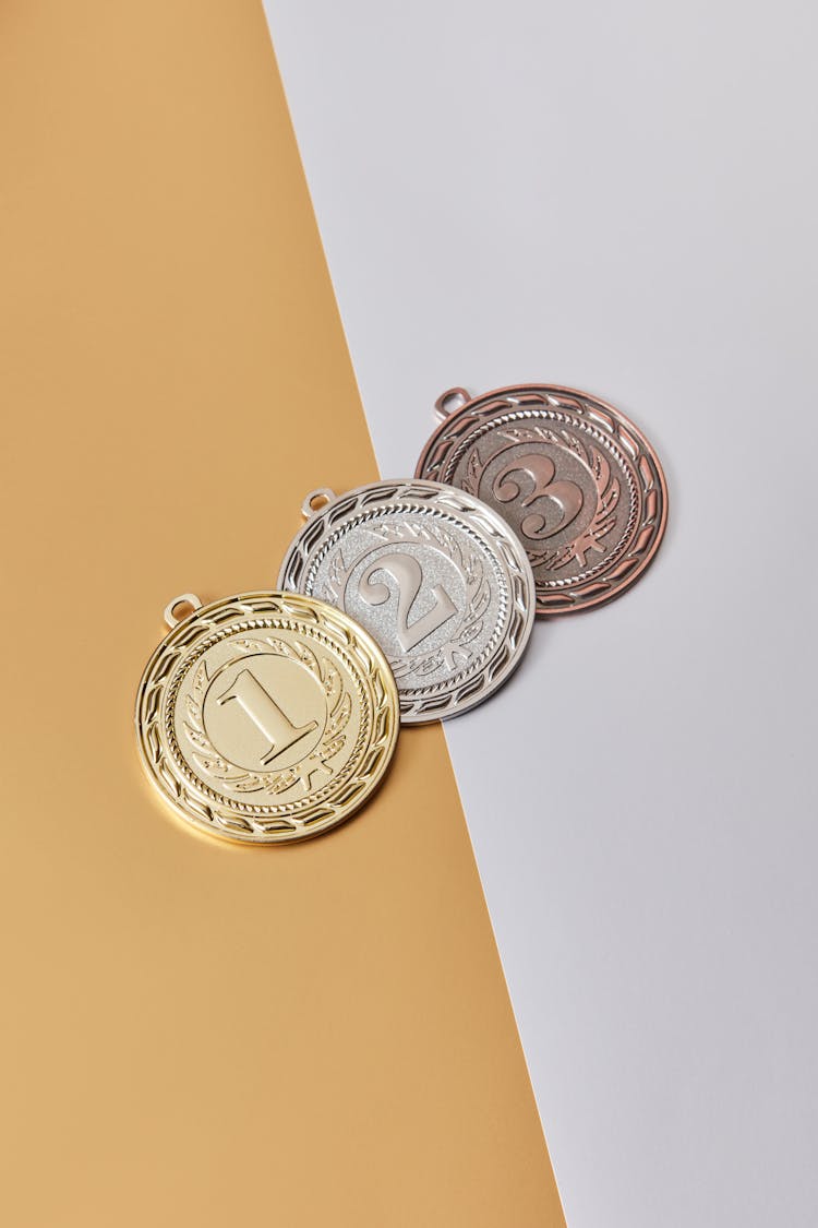 Gold, Silver And Bronze Round Medals