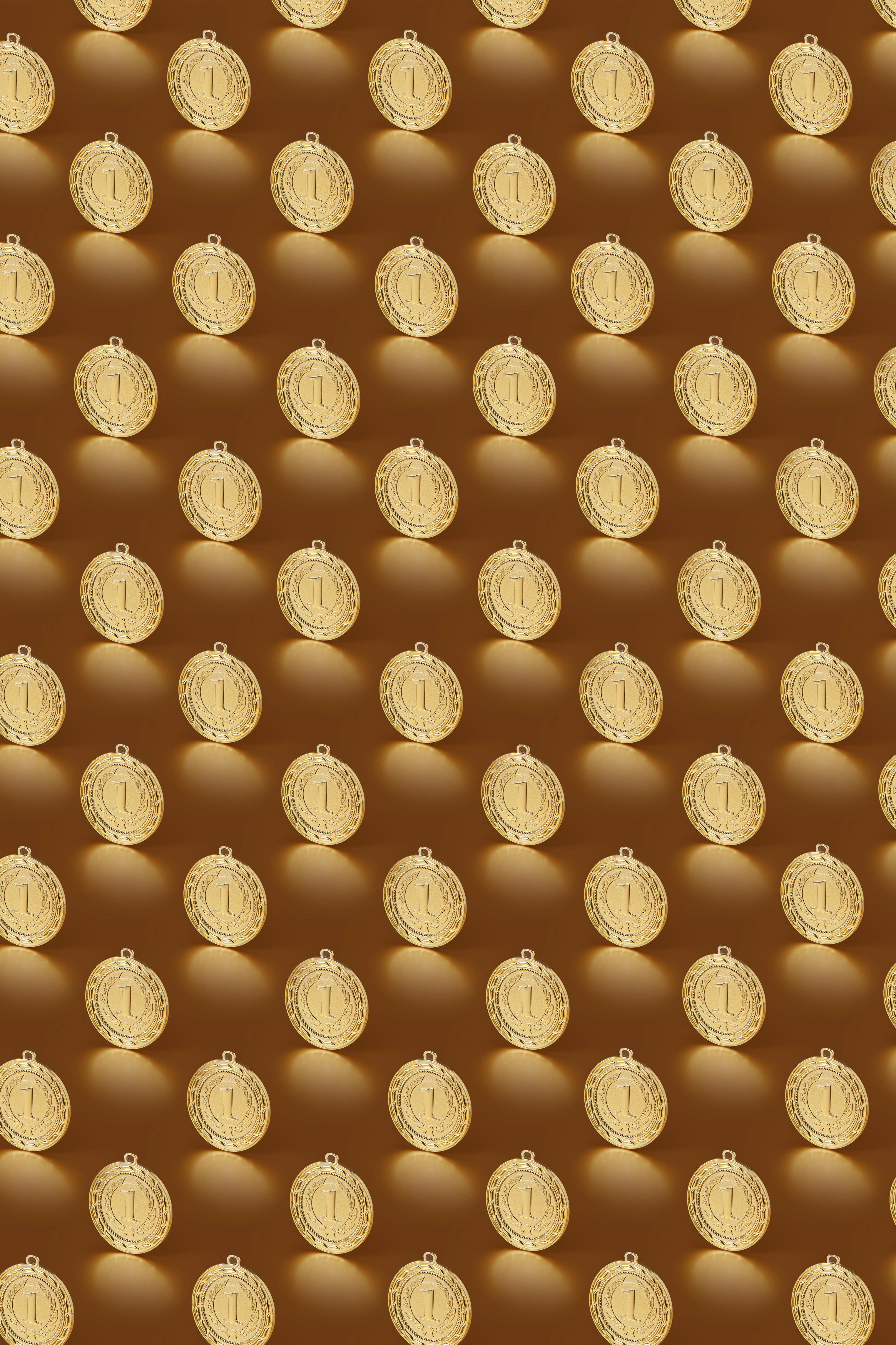 close up photo of lined up gold coins