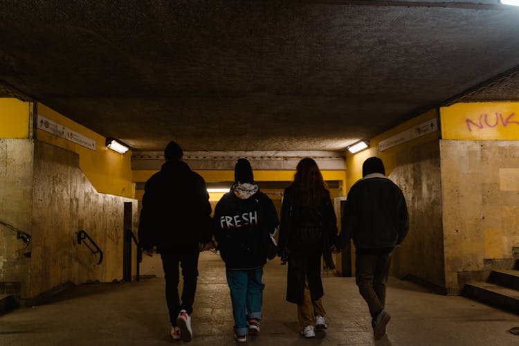 Back View Of A Group Of People Walking