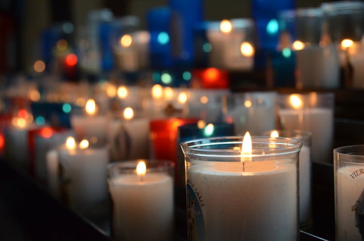 Lit Intention Candles In The Church