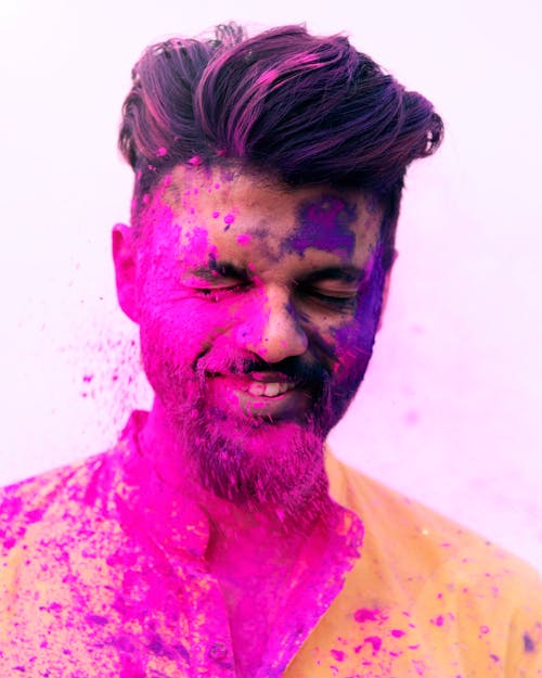 A Man Covered in Holi Powder 