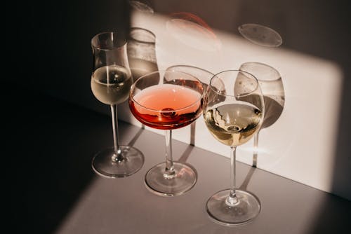 Clear Glasses of Wines in Close-up shot
