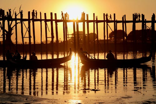 다리, 미얀마, 일몰의 무료 스톡 사진