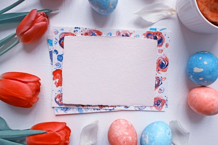 Blank Card And Painted Eggs