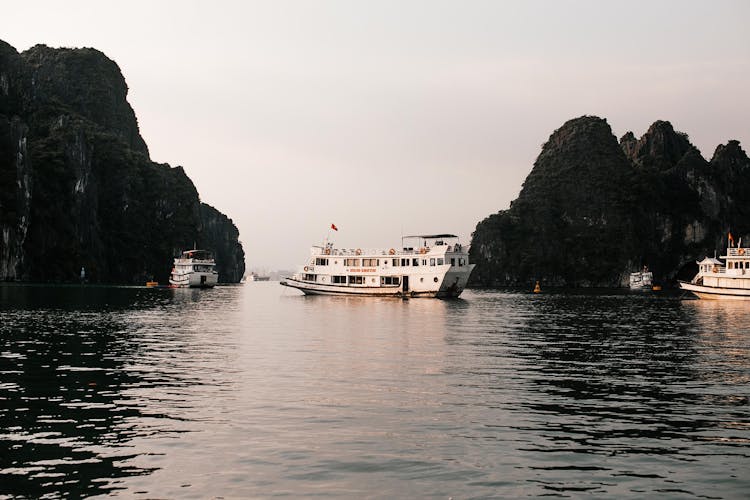 Passenger Ships Sailing In Ha Long Bay In Vietnam 