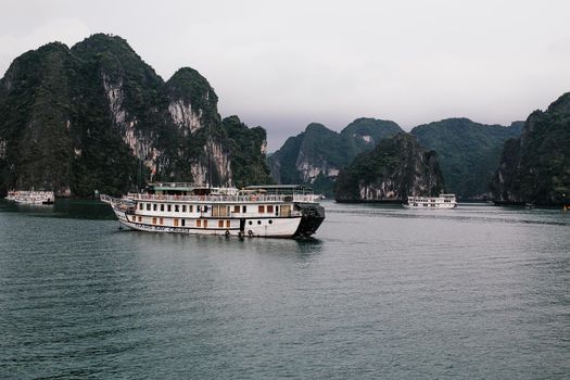 Drone Shot of Boats in Ha Long Bay