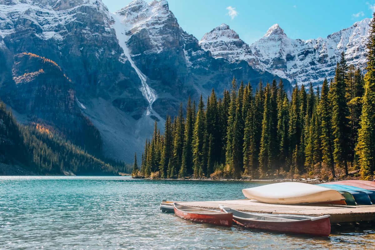 Canoes on Moraine Lake