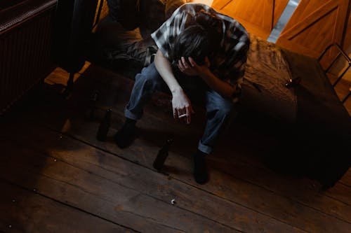 Distressed Man smoking Cigarette 