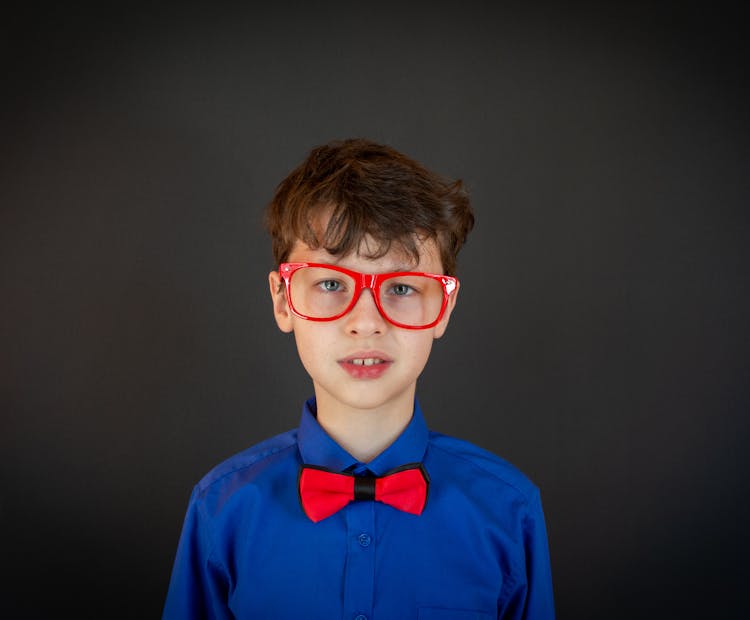 Cute Little Boy In Glasses Looking At Camera