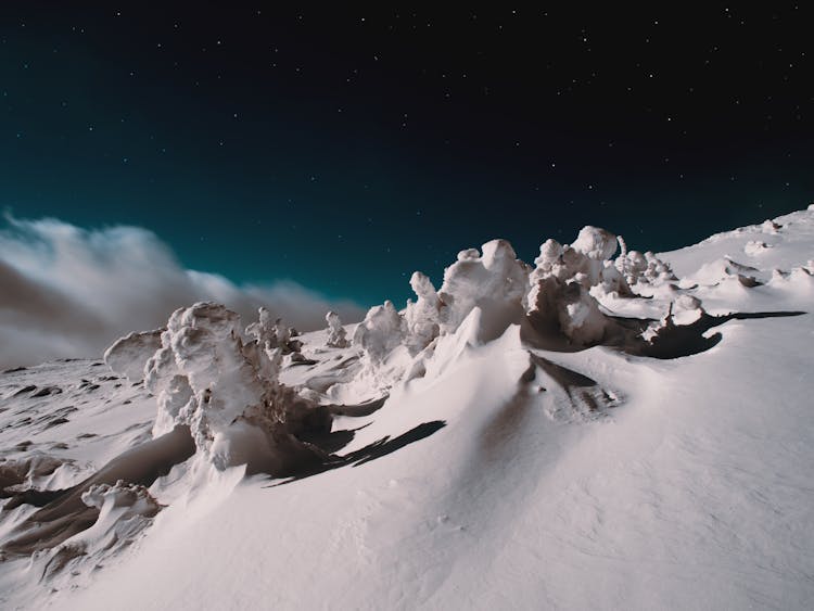 Snow Figures On Mountains At Night