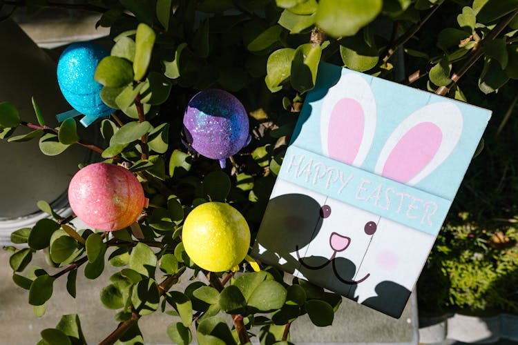 Close-Up Shot Of Easter Decor On A Plant