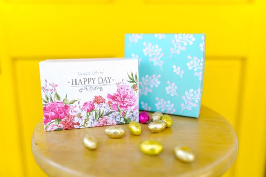 Happy Birthday Greeting Card on Brown Wooden Table