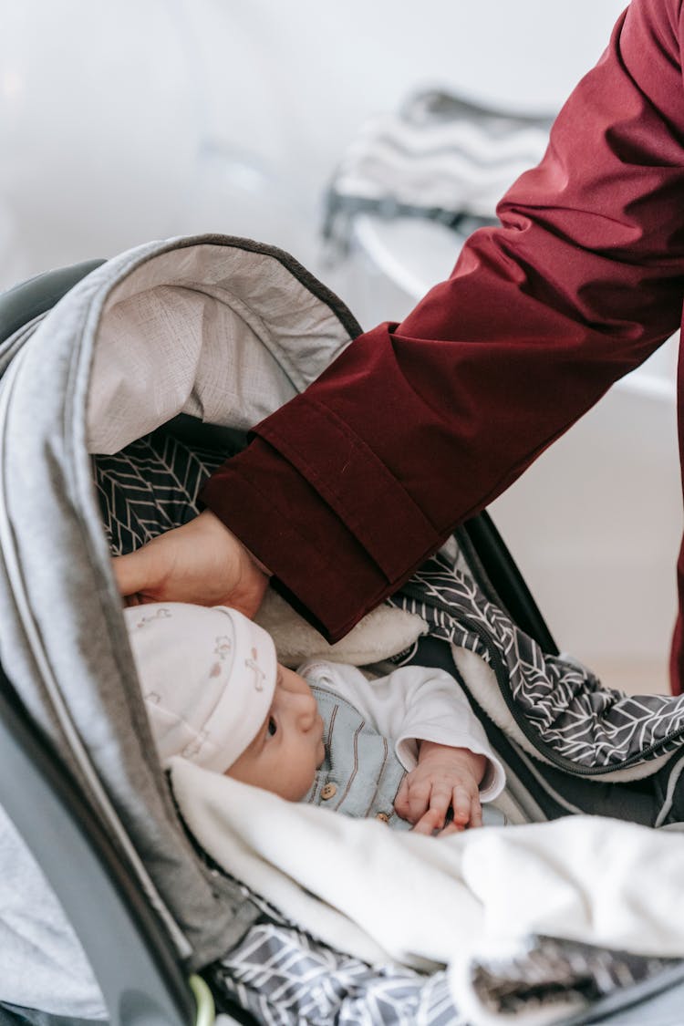 Crop Parent With Newborn Baby In Stroller