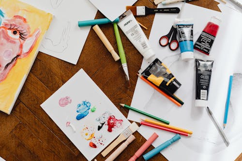 Free Art Materials Laid on the Table Stock Photo