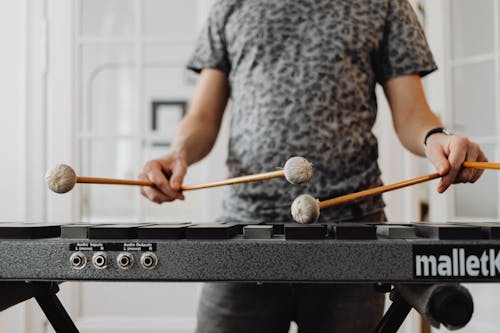 Free Person in Grey and Black Shirt Playing Xylophone Stock Photo
