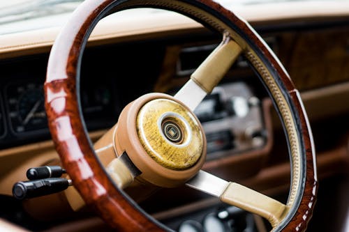 A Close-Up Shot of a Steering Wheel